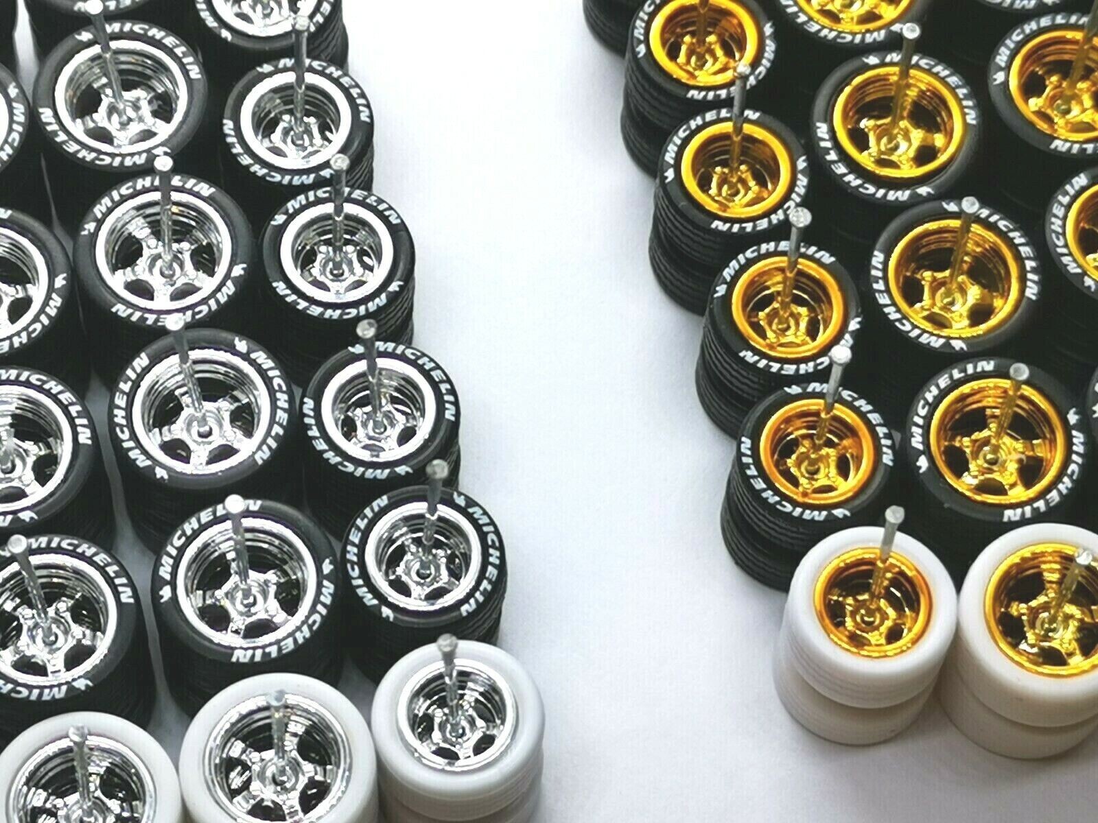Hot Wheels MICHELIN Rubber Tires 24 sets 5 Spoke 12mm +10 mm (Gold + Chrome)
