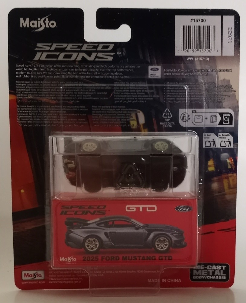 Maisto Speed Icons 2025 Ford Mustang GTD Gray