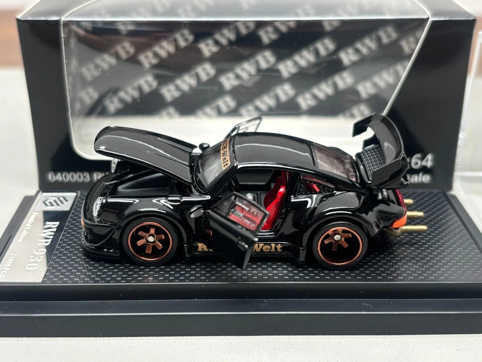 PORSCHE RWB 930 BLACK FULLY OPENING 1/64 DIECAST CAR BY FG MODEL AMAZING QUALITY
