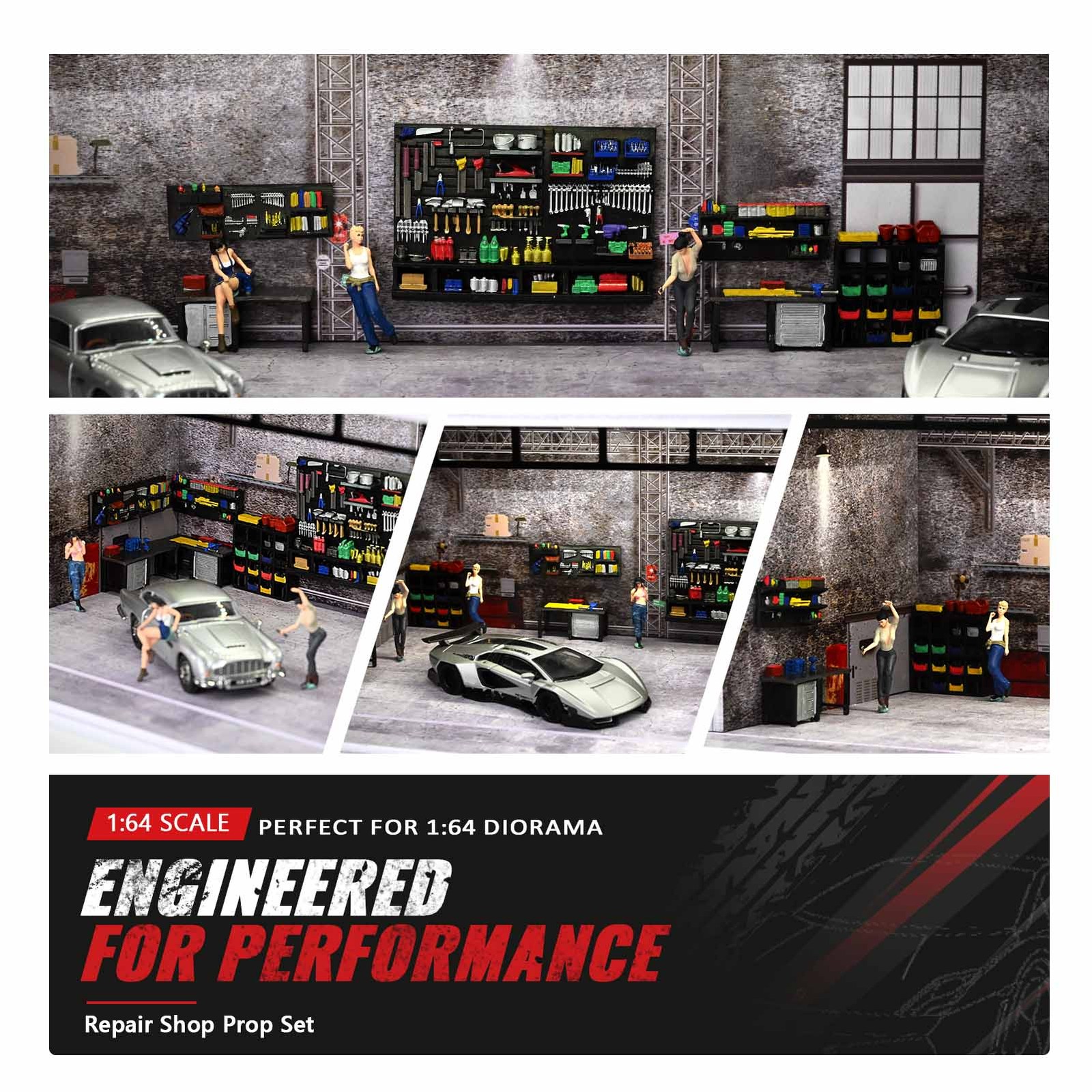US Diorama 1/64 Car Garage Model Repair Workshop Tuning Scene Tools Accessories