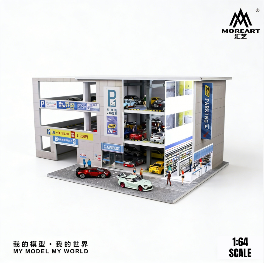 1/64 Diorama Garage Model With LED Parking Lot Display Case For Hot Wheels US