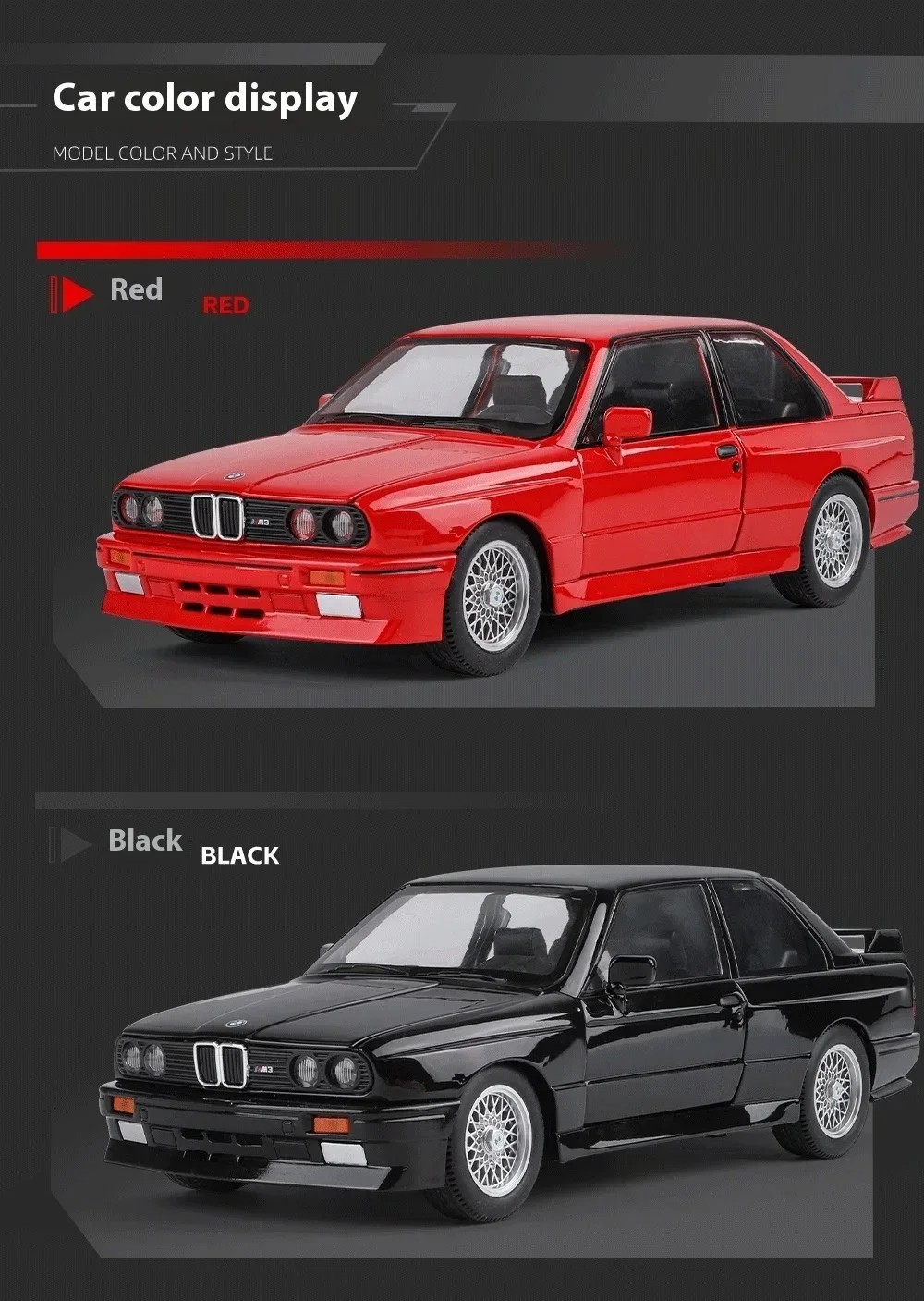 1:24 1988 BMW M3 E30 Diecast Alloy Sports Car Model Sound & Light Collectible