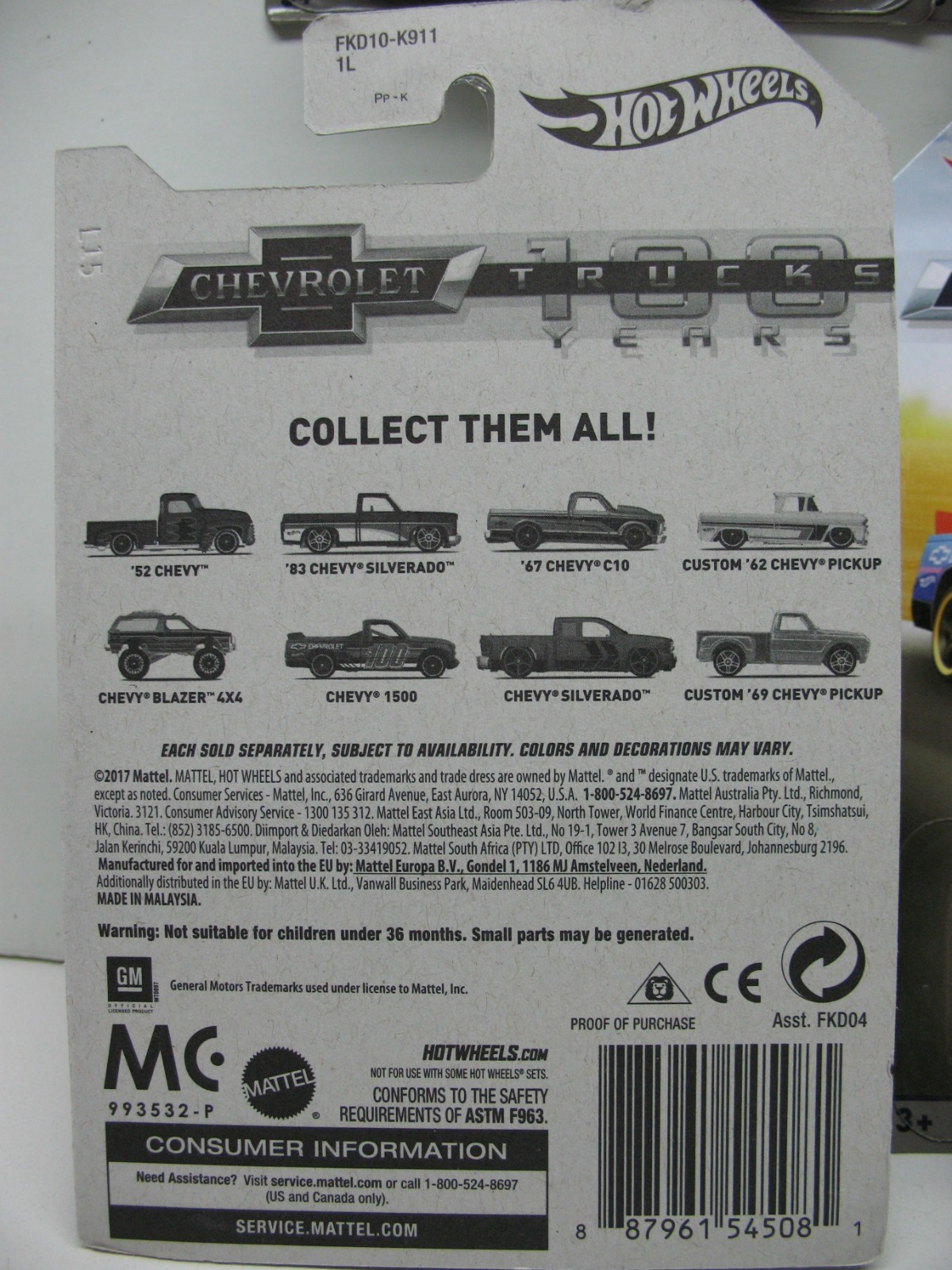2018 Hot Wheels Chevrolet Trucks 100 Years Complete Set of 8 Original Packaging