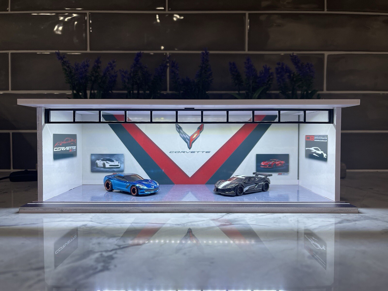 Corvette Theme FOR Hot Wheels 1:64 Model Diorama Garage LED Lighting!