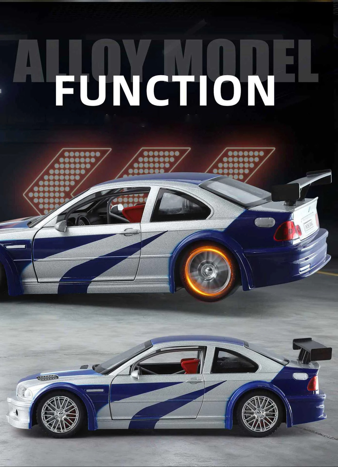1:24 BMW M3 GTR E46 Muscle Model Car Sound Light Collectible gift