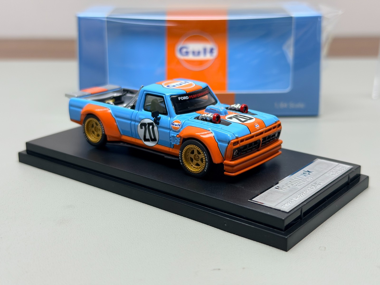 SW 1/64 Ford Mustang Hoonicorn F-150 Pickup Truck Gulf Model Diecast Metal Car
