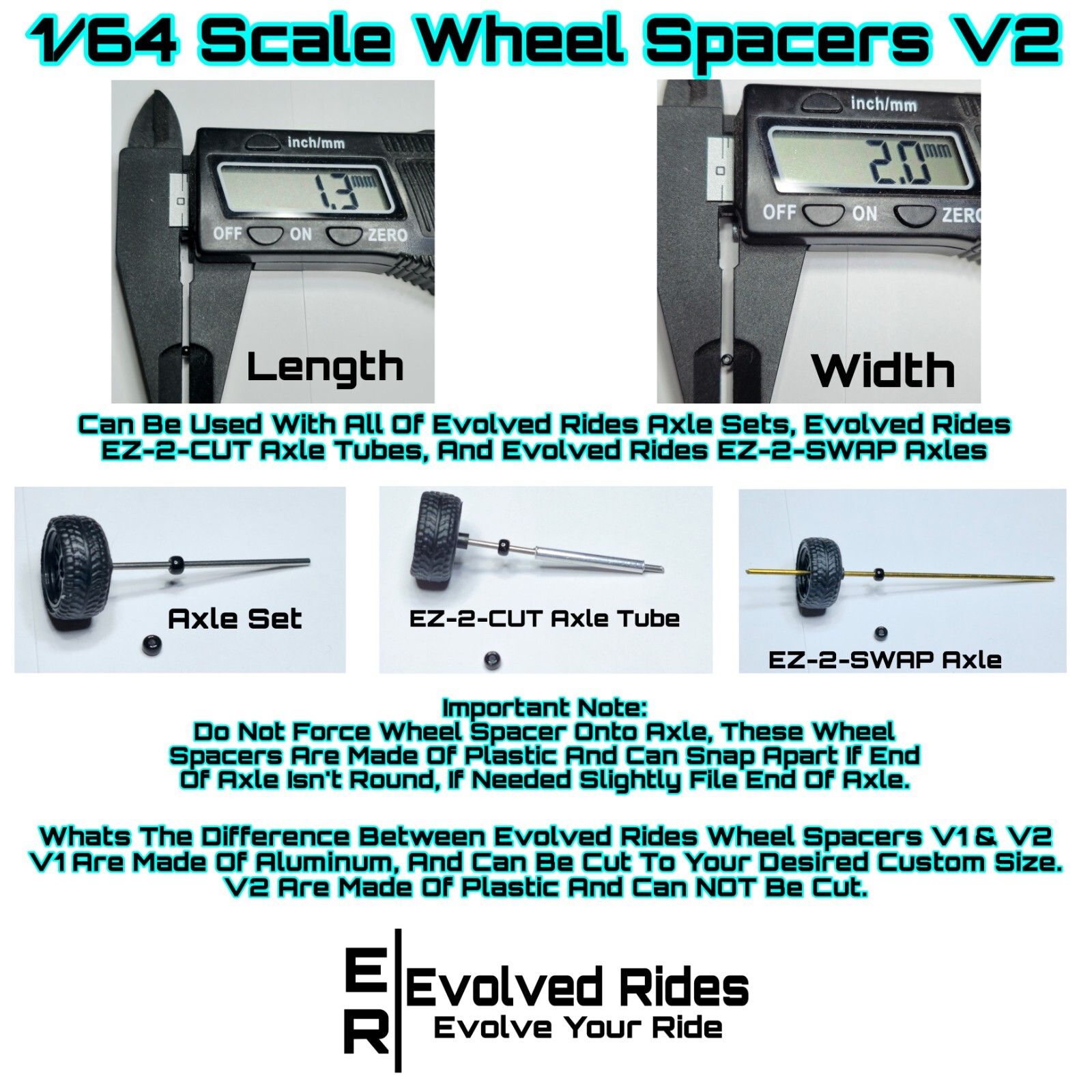 1/64 Scale Wheel Spacers V2 | 40 Pack | 1.3mm | Fits Hot Wheels & Matchbox
