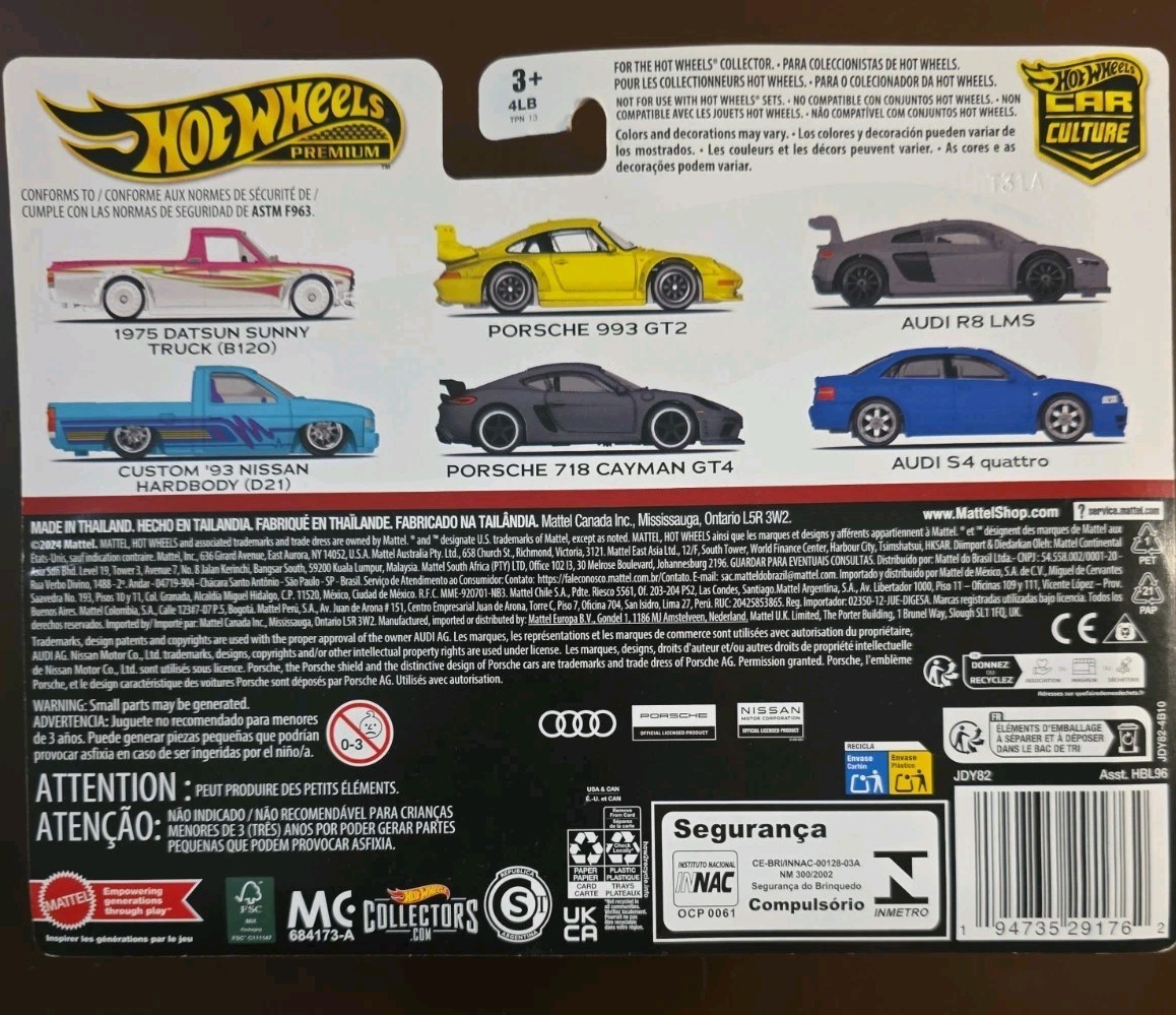 Hot Wheels Premium Car Culture 2 Pack Audi S4 Quattro & Audi R8 LMS