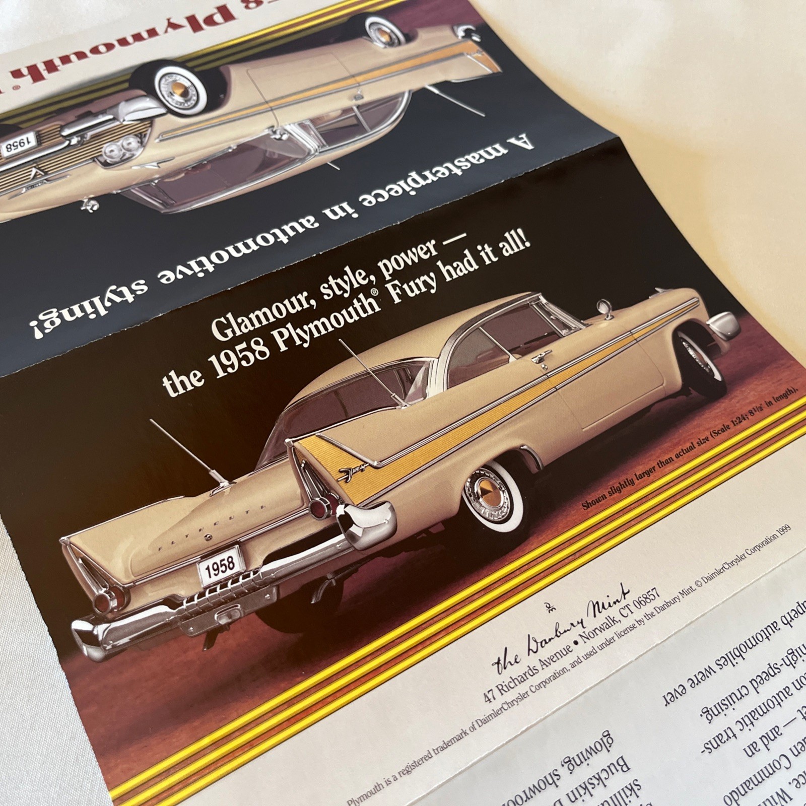 Danbury Mint 1958 Plymouth Fury Brochure Paperwork Only 1:24