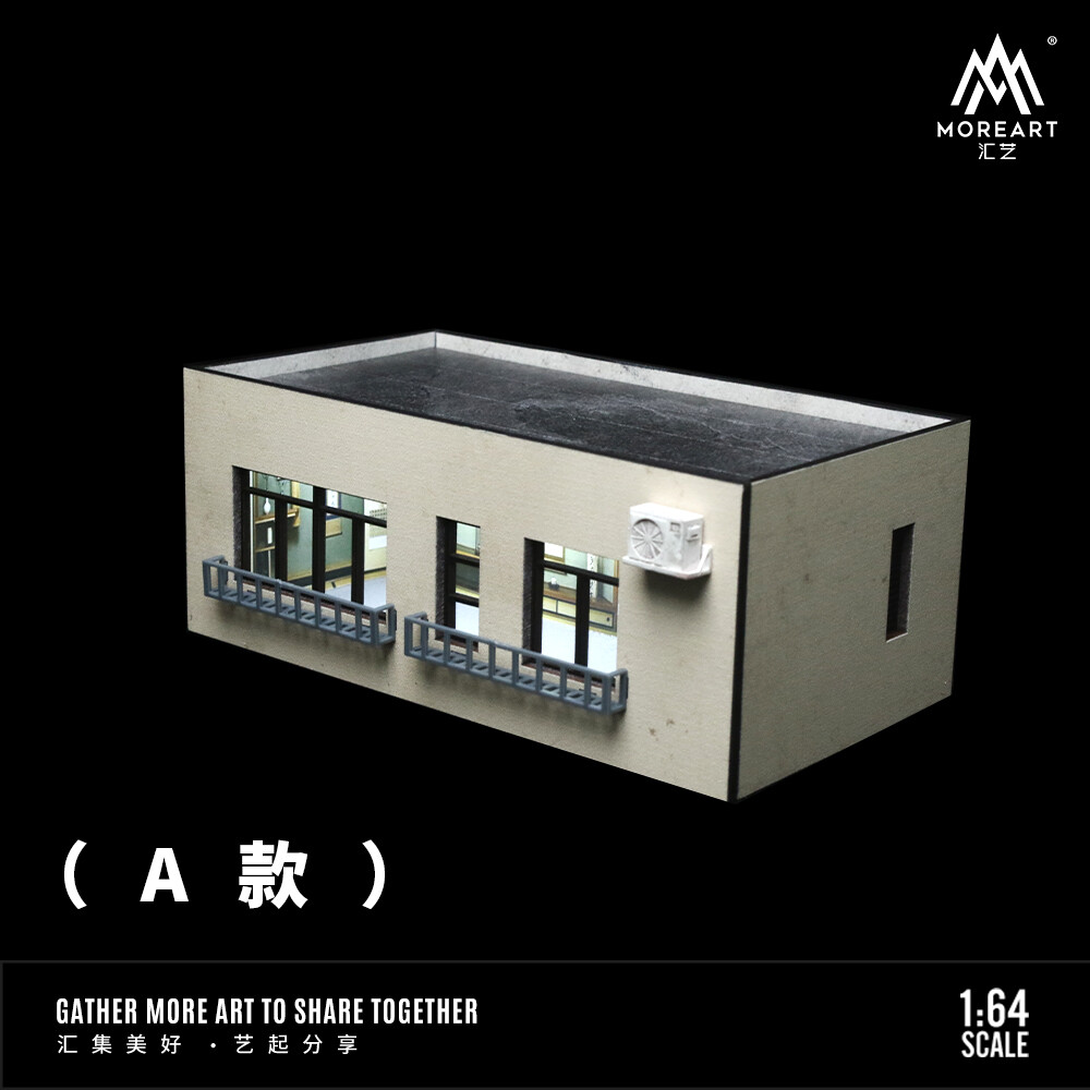 1/64 Diorama Car Garage Model LED Light City Street House Building Model Display