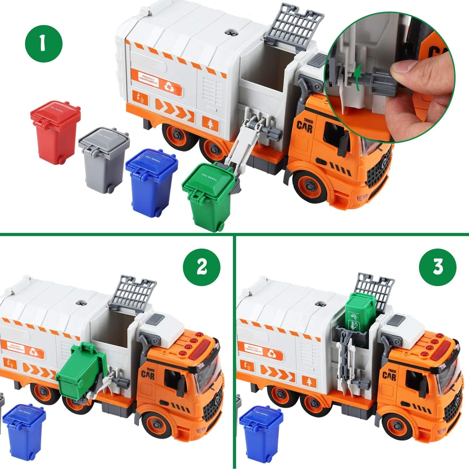 Garbage Truck Toys, DIY Realistic Recycling Trash Truck Toy with Light and So…