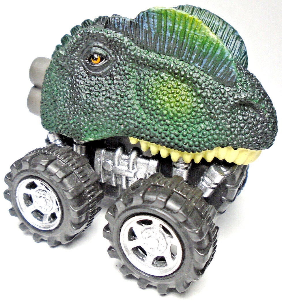 T-REX TYRANNOSAURUS REX DINOSAUR HEAD PUSH & GO GREEN 2 1/2″ PLASTIC TOY CAR