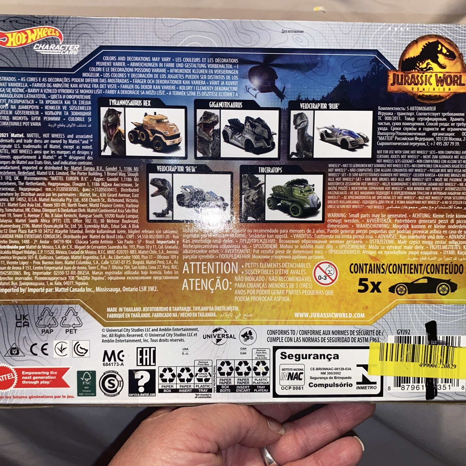 Hot Wheels Character Cars 5 Pack Jurassic World Dominion Collectible Box Set