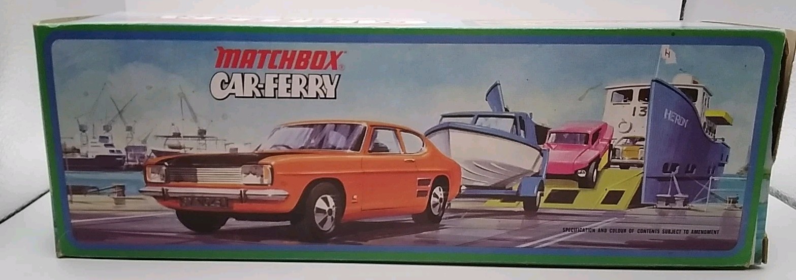 Matchbox Car-Ferry G-7 w/box, flag, paper 1971 – CARS MISSING!