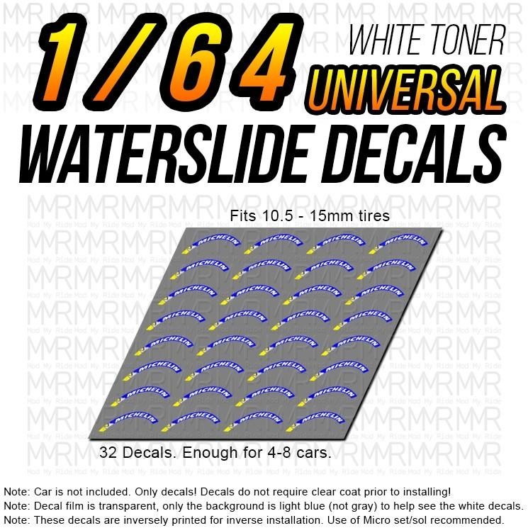 1/64 Scale MICHELIN TIRE LETTERS White Toner Universal WaterSlide Decals for Hot