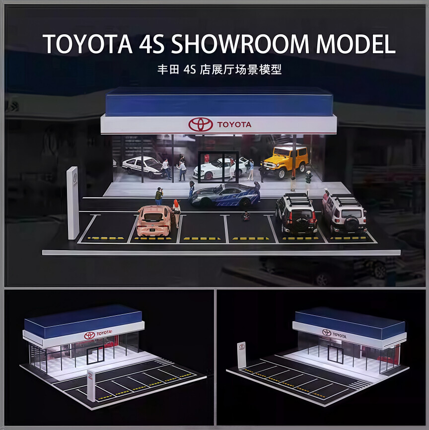 1:64 Diorama Die-Cast Car Garage Model LED Car Display Repair Workshop Scene Toy
