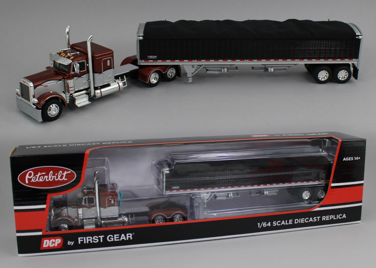 1:64 DCP *BRONZE & SILVER* Peterbilt 379 48″ Flattop & Wilson Grain Trailer NIB