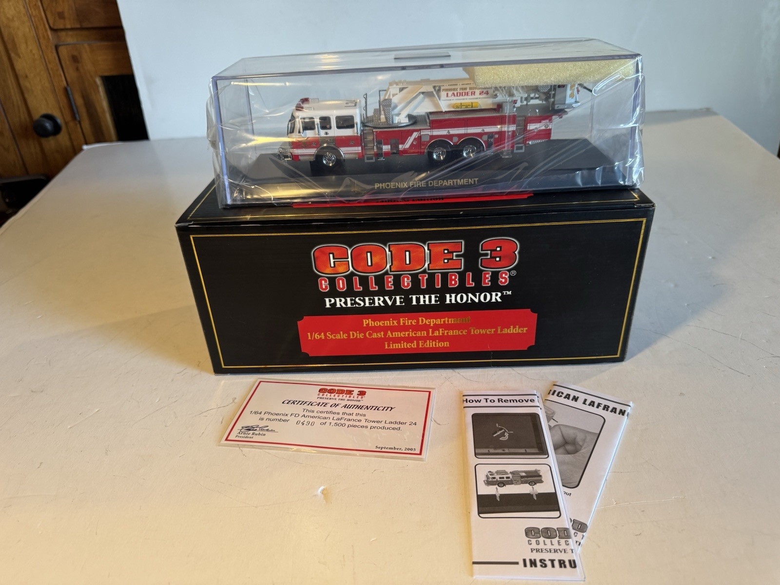 Code 3, 1:64 Die-Cast Phoenix Fire Dept American LaFrance Tower Ladder #12744 MB
