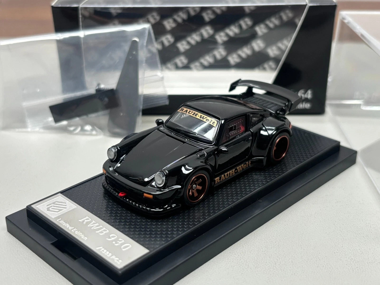 PORSCHE RWB 930 BLACK FULLY OPENING 1/64 DIECAST CAR BY FG MODEL AMAZING QUALITY