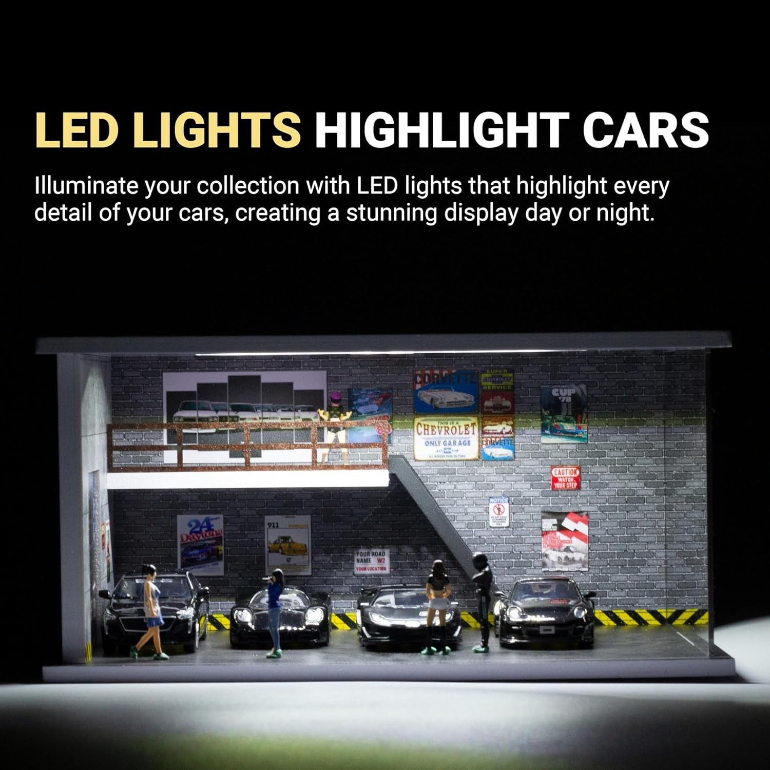 1/64 Diecast Parking Lot Garage Model LED Street Building Scene Display Case