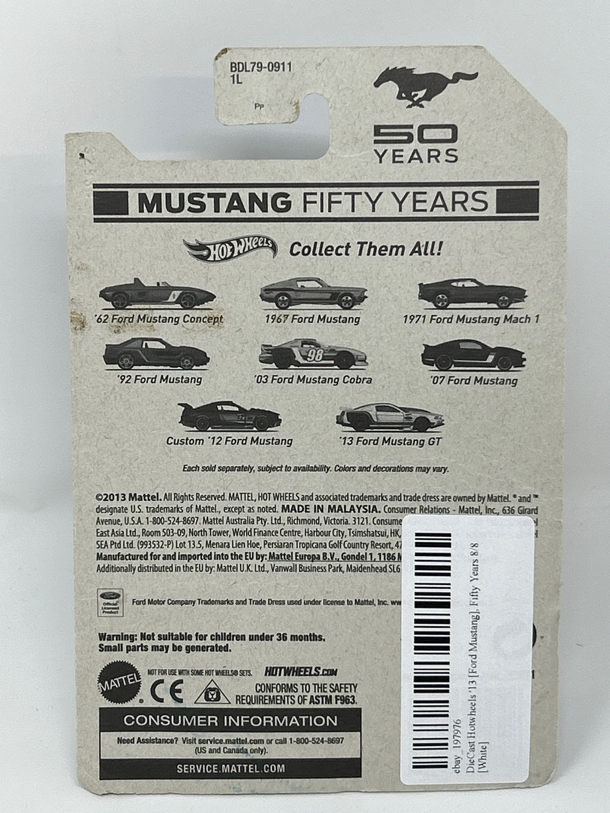 DieCast Hotwheels ’13 [Ford Mustang], Fifty Years 8/8 [White]