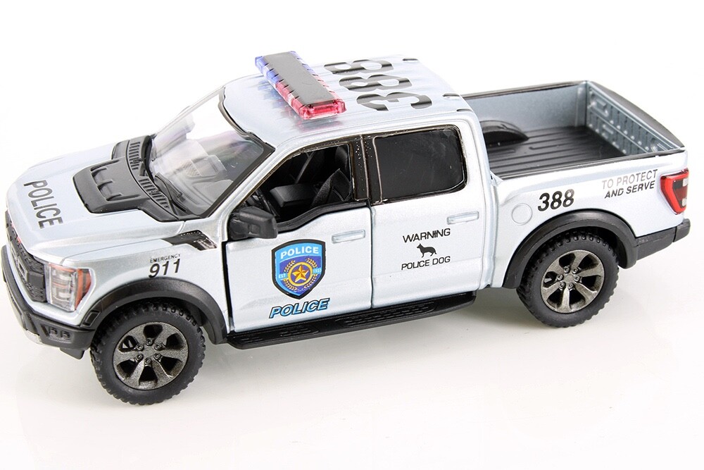 2 PC Kinsmart 2022 Ford F-150 Raptor Police/Fire 1:46 Diecast Toy Truck 5 inch