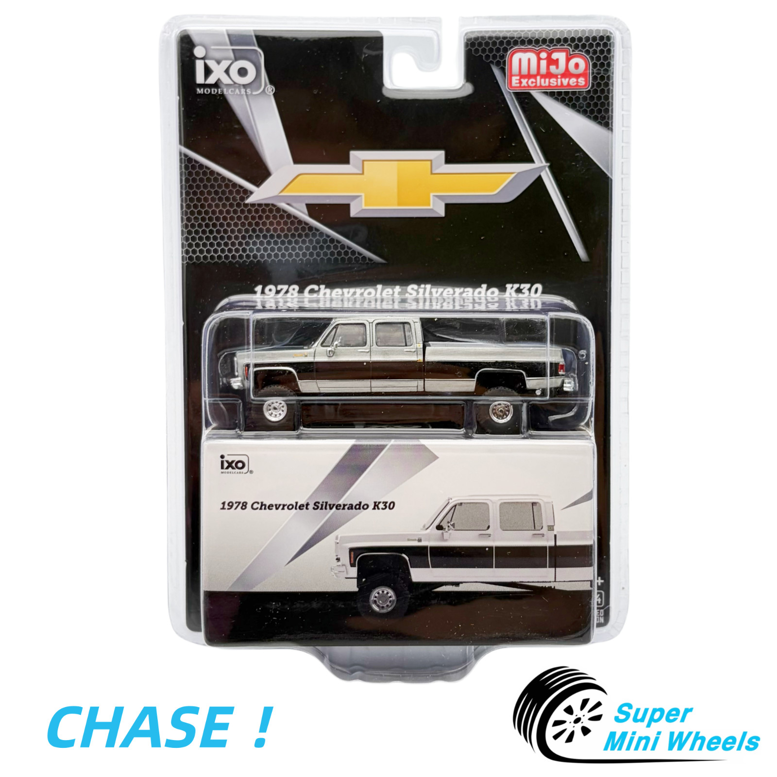 CHASE IXO Model 1:64 1978 Chevrolet Silverado K30 Crew Cab Whitelack White/Black