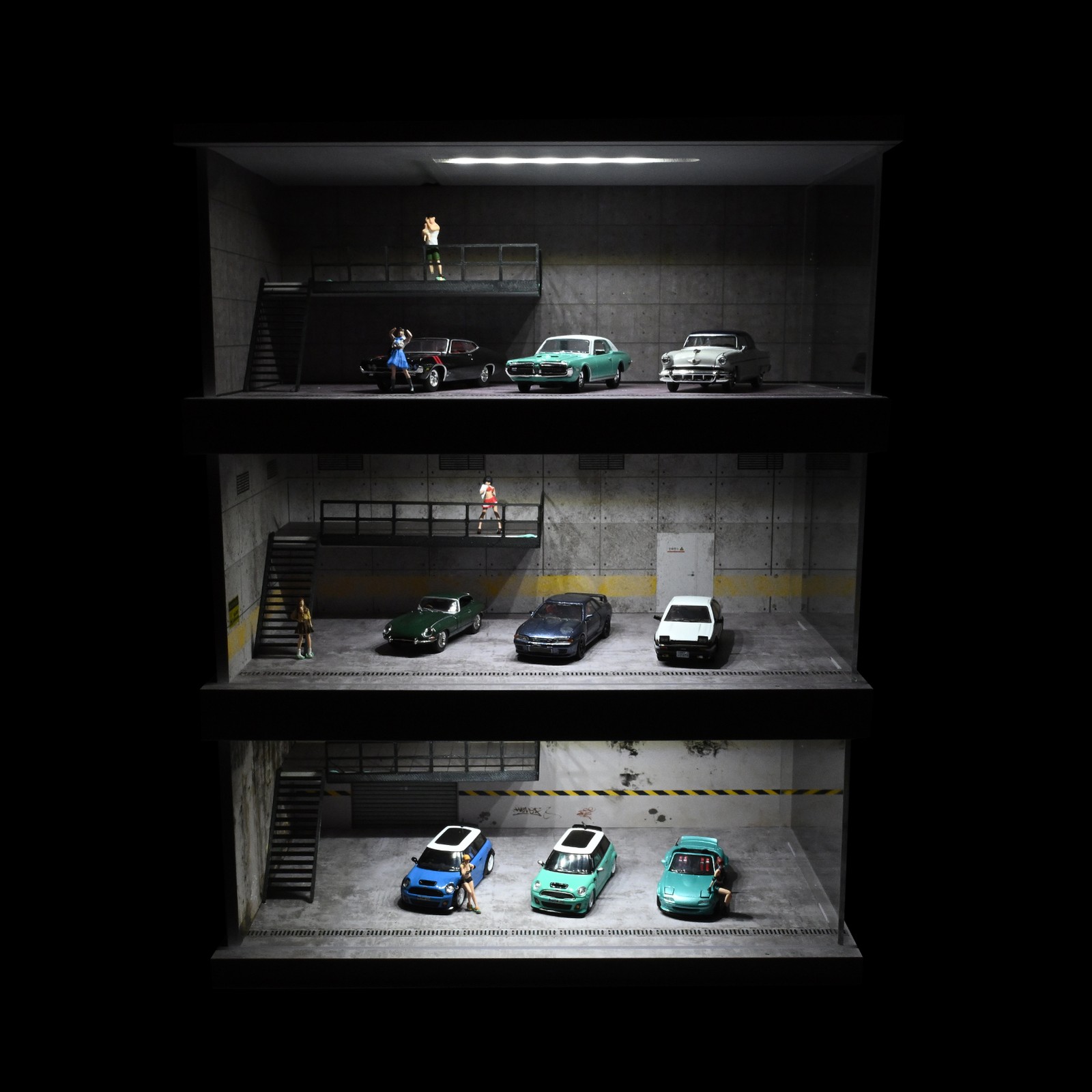 1/64 Garage Diorama Diecast Car Display Case LED Lighting Parking Lot Scene US