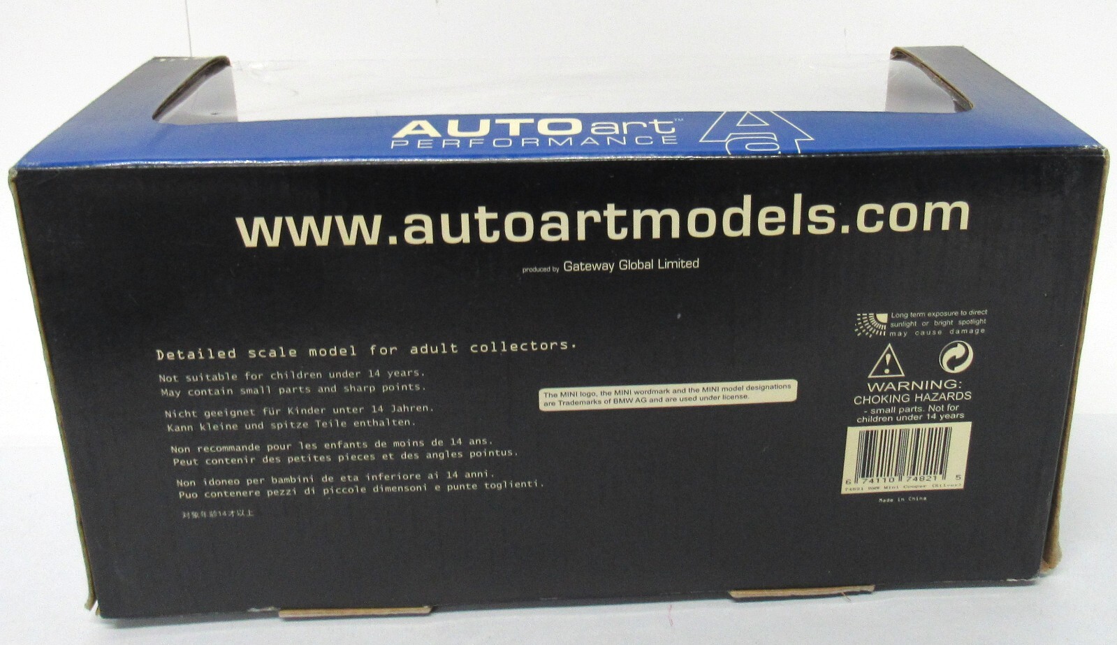 AutoArt Models 1:18 Die Cast Silver BMW Mini Cooper Gateway Global Limited 74821