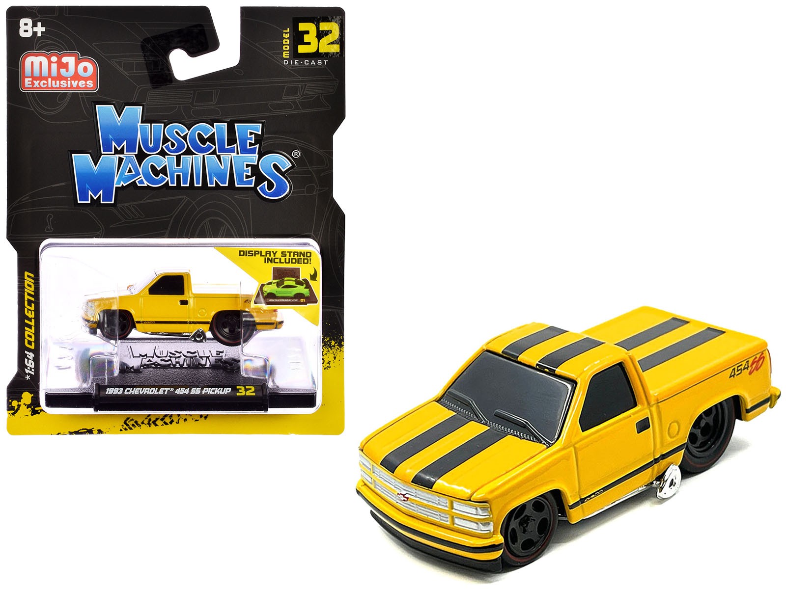 1993 Chevy 454 SS Pickup Yellow Black Stripes 1/64 Diecast Muscle Machines
