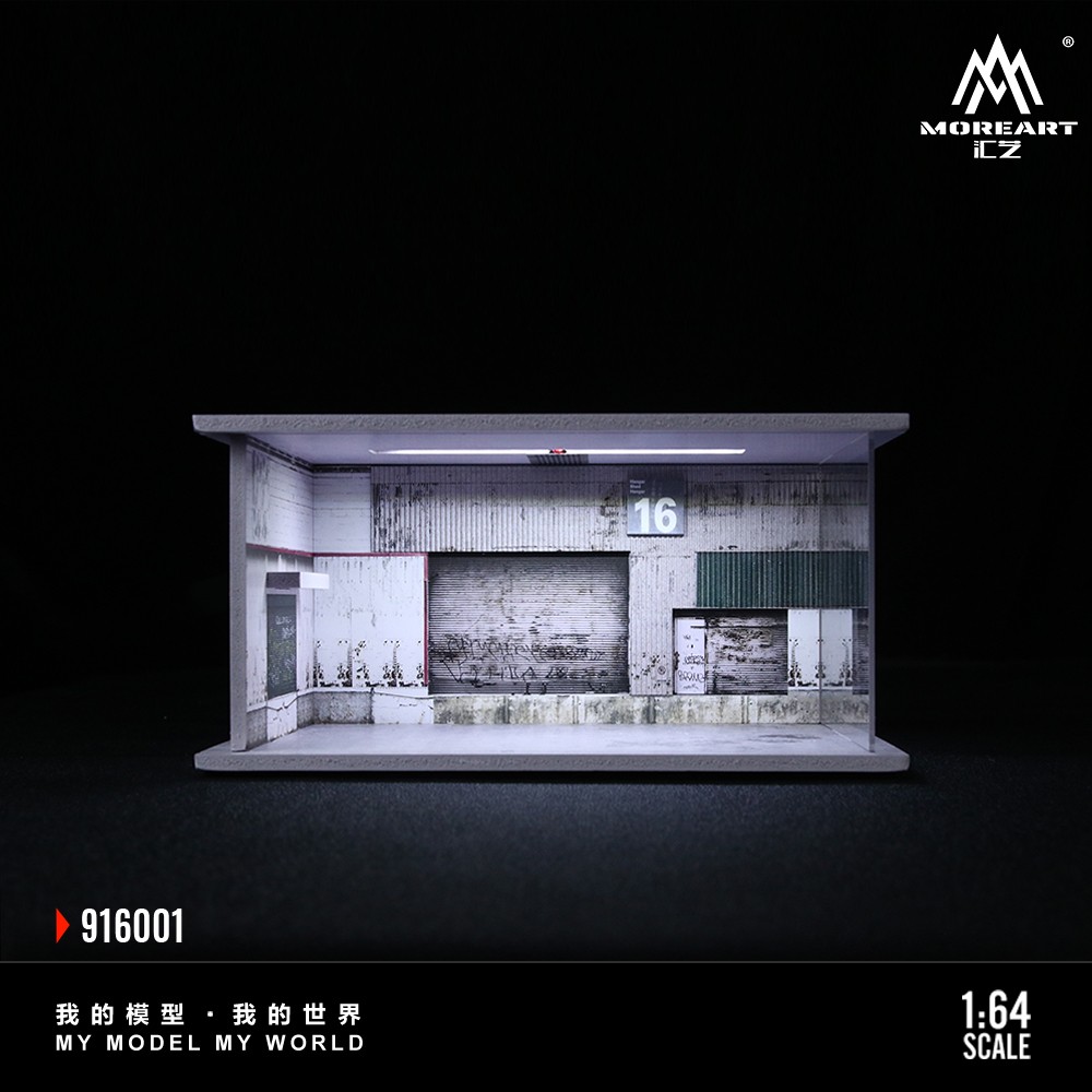 1/64 Diorama Diecast Garage Model Parking Lot Scene LED Lighting Display Case US