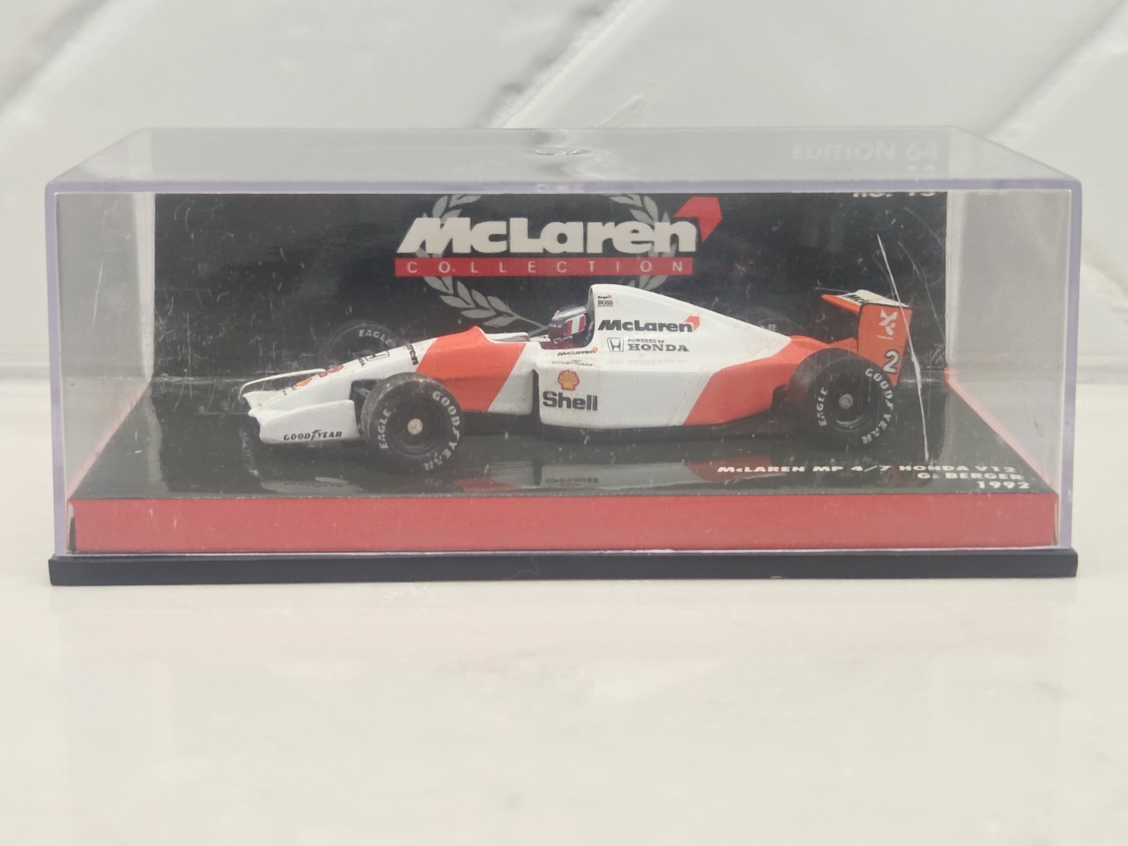 Minichamps F1 1992 McLaren MP 4/7 Honda V12 White Orange #2 G. Berger in Case