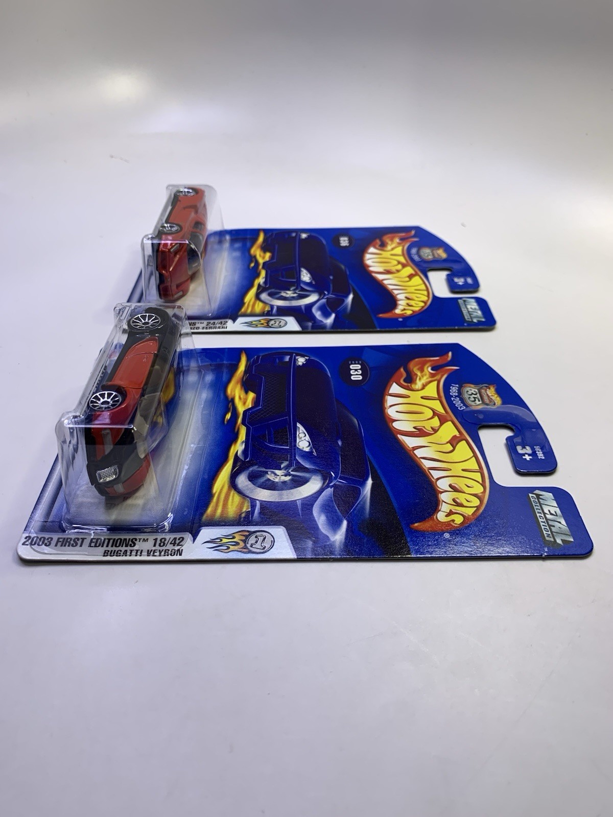 2003 Hot Wheels~Red~’Enzo Ferrari 24/42 & Bugati Veyron 18/42~First Editions~MOC
