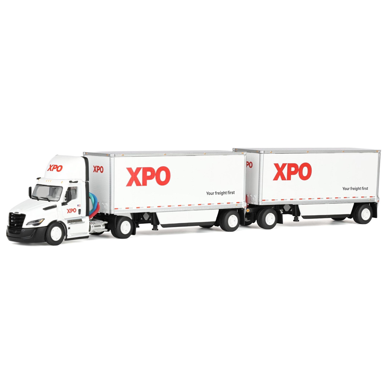 DCP 1/64 XPO Freightliner Cascadia Semi Truck Pup Trailers USA Version 60-1808