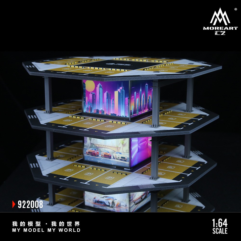 1/64 Diorama Diecast Car Garage Model LED Parking Lot Street Building Scene Gift