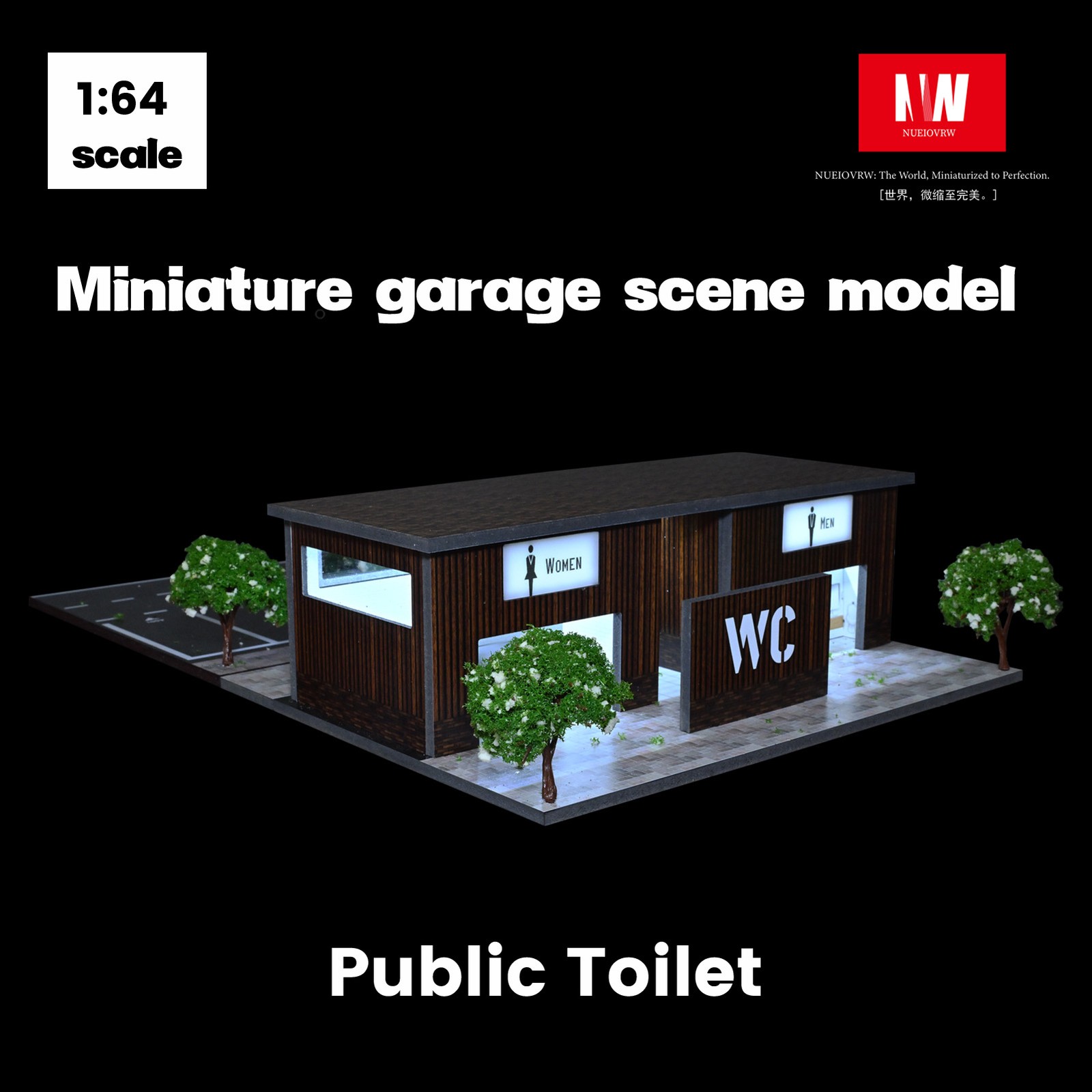 Diorama 1/64 Diecast Car Garage Model LED Street Toilet Building Scene Gifts US