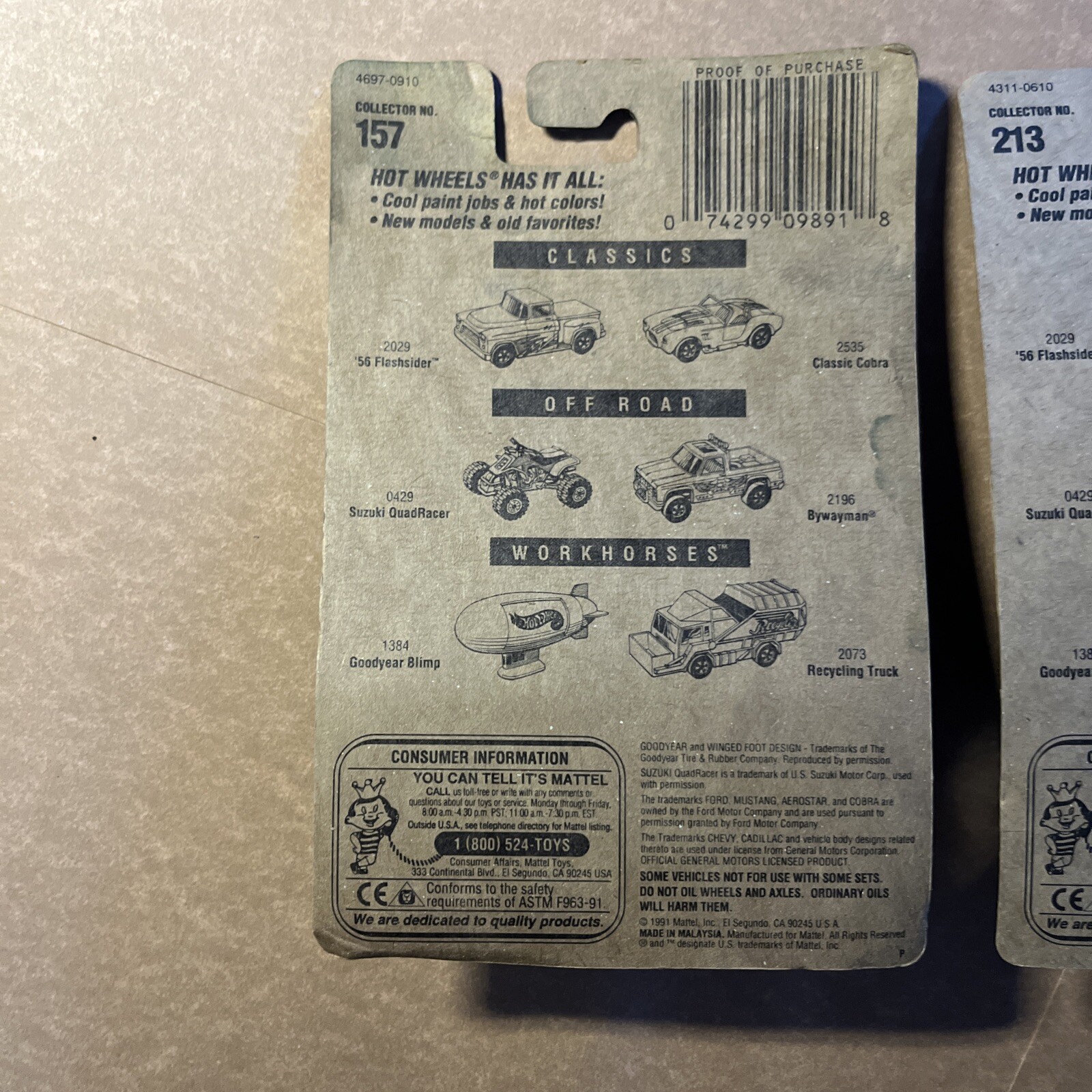 57 Chevy Toy Hot Wheel lot of 2 , 1957 Chevys. ￼ New, Unopened Package ￼B-105.