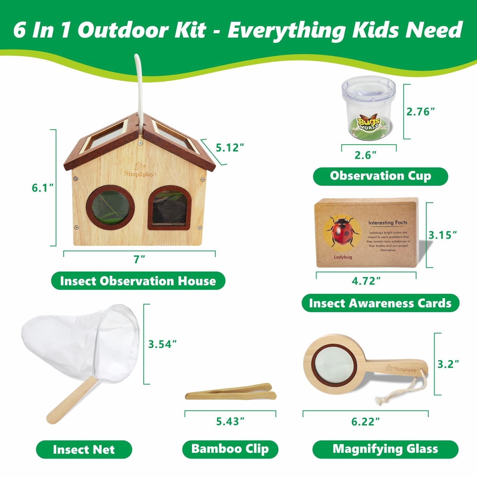 Kids Bug Catching Kit, 6-in-1 Nature Discovery Kit with Breathable Wooden Cri…
