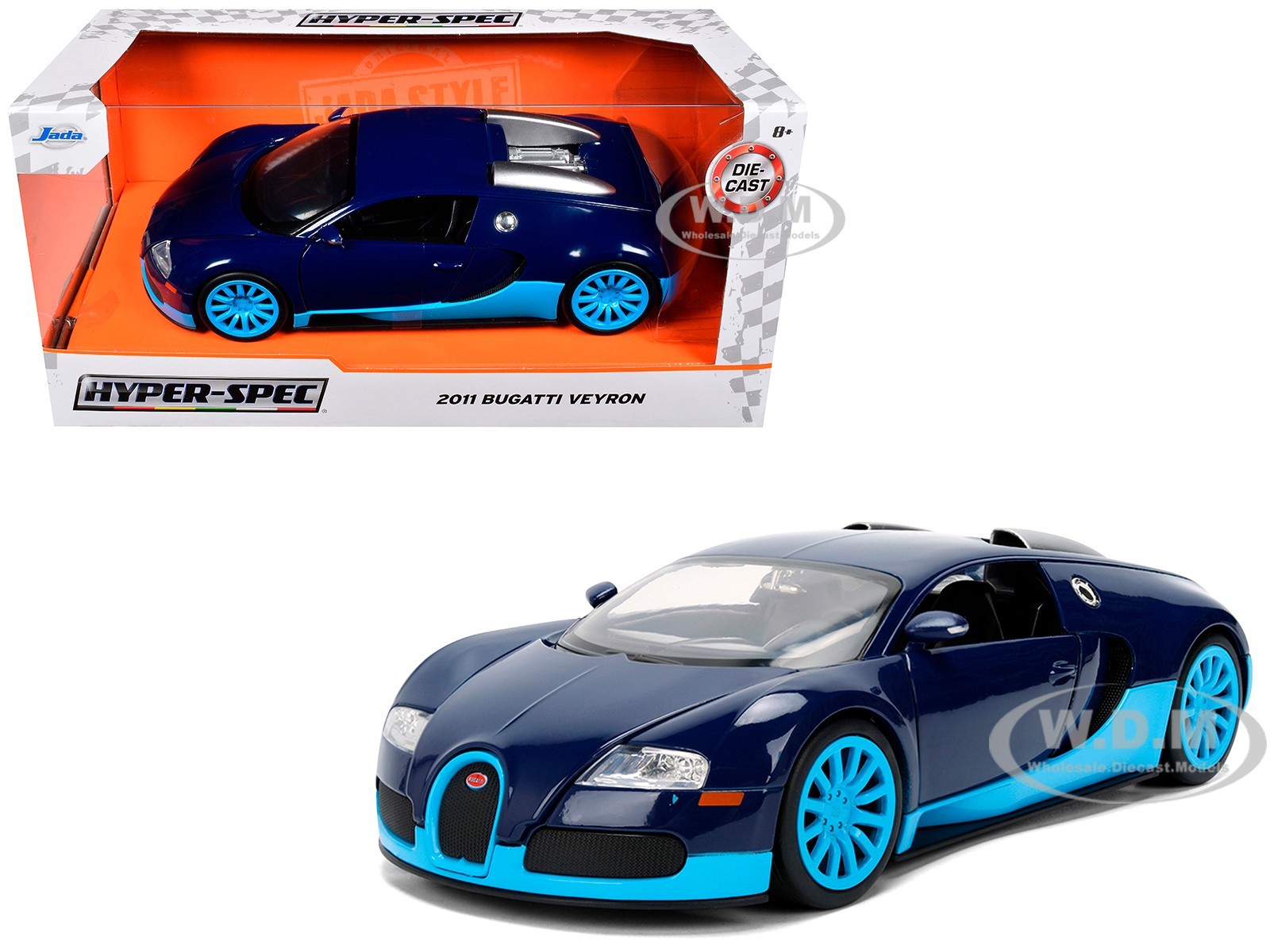 2011 BUGATTI VEYRON DARK BLUE W/LIGHT BLUE 1/24 DIECAST MODEL CAR BY JADA 37643