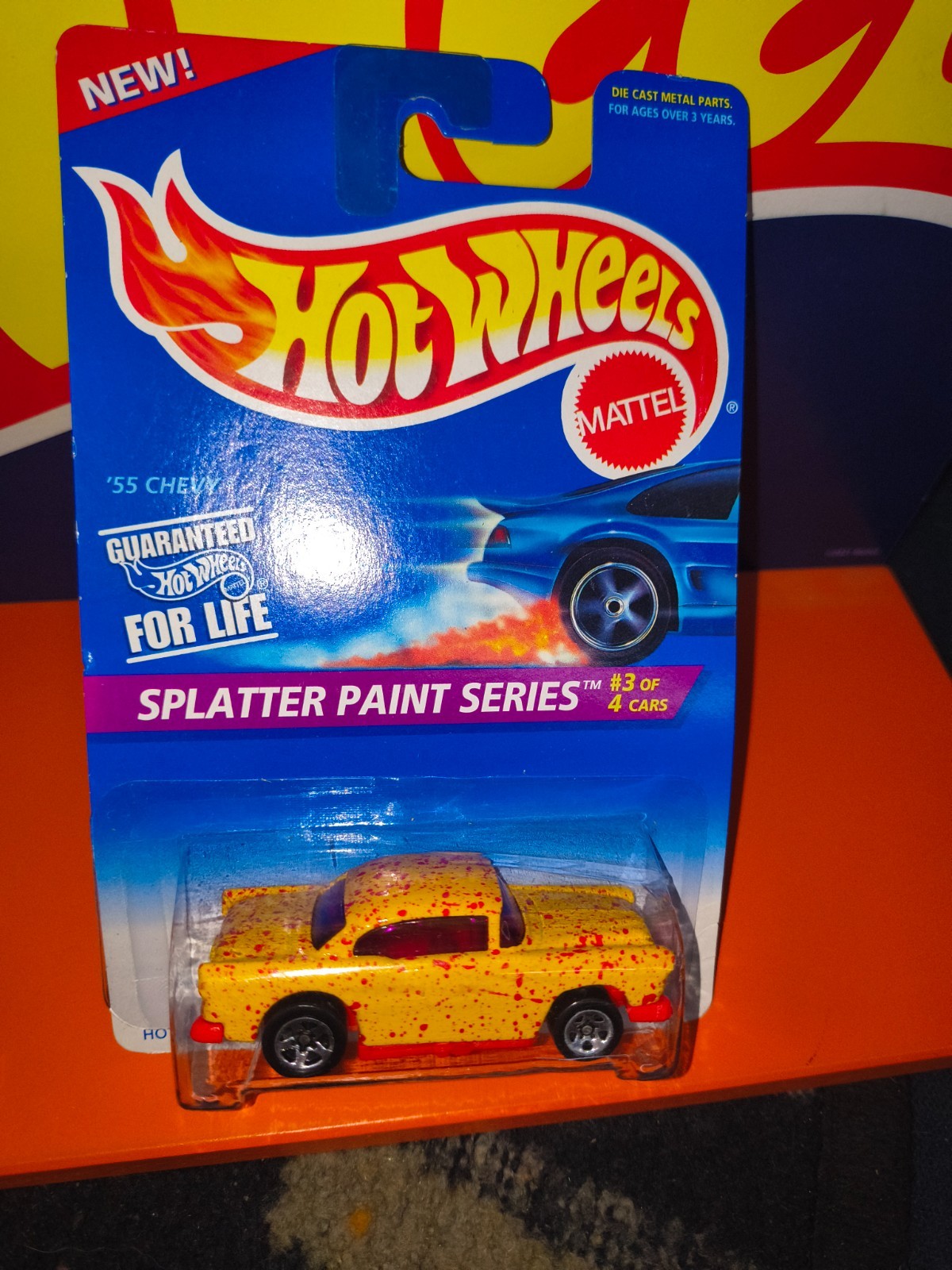 Hot Wheels 1955 Chevy Bel Air Hot Rod 1:64 Scale Yellow Red Spackle NICE