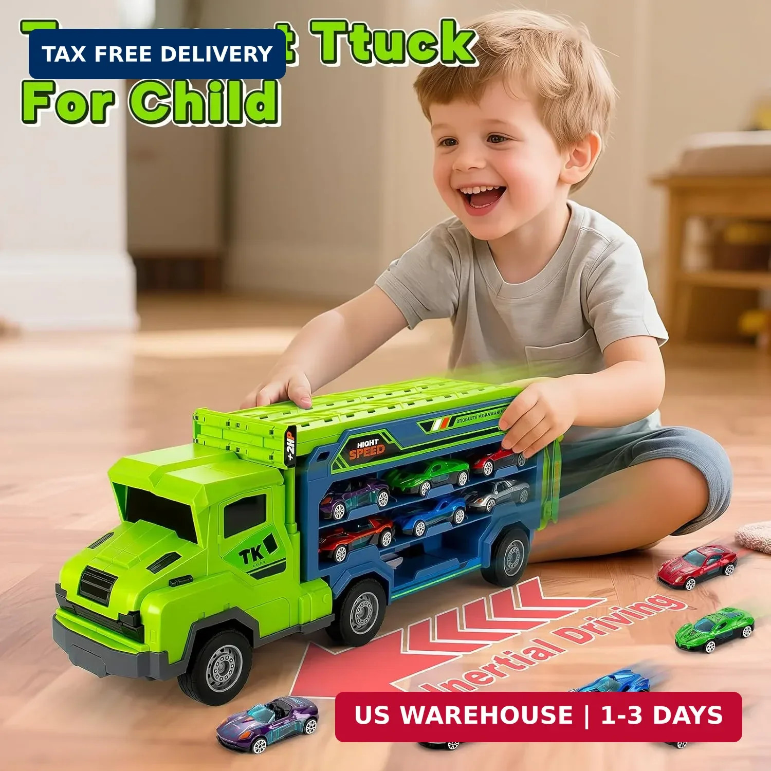BainGesk Truck Toys Car for 3, 4, 5, 6 Years Old Boys, Carrier Race Truck Toys,
