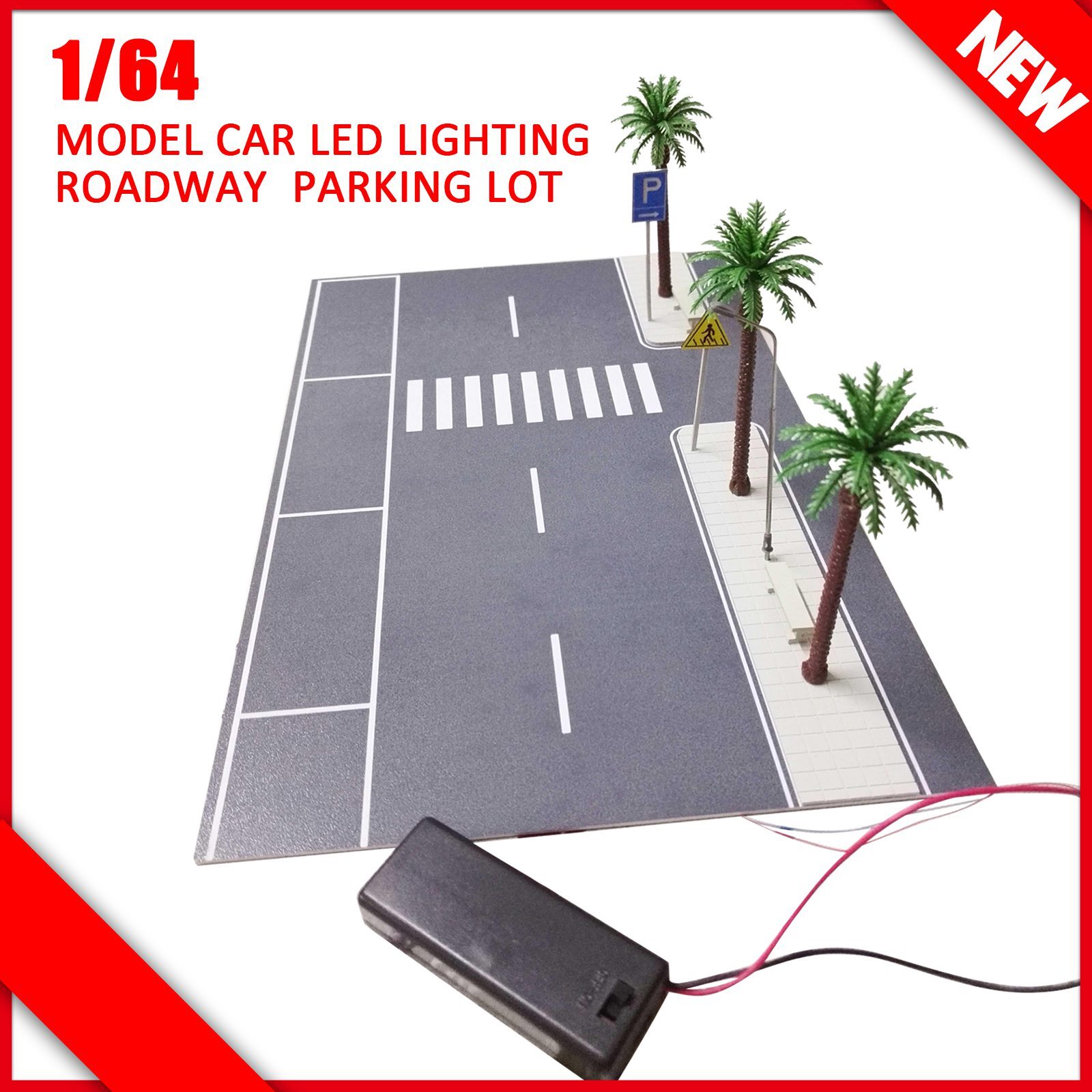 1/64 Diorama Street Road Scene Display Model Car Parking Lot Model LED Lighting