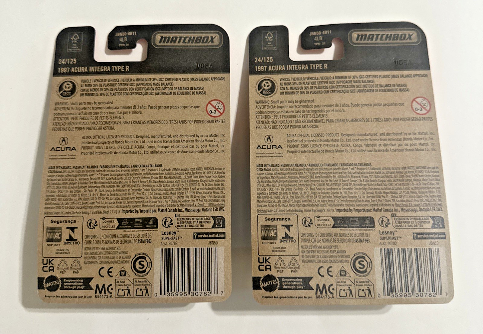 2026 MATCHBOX #24/125 – 1997 ACURA INTEGRA TYPE R WHITE NEW VHTF Lot of 2