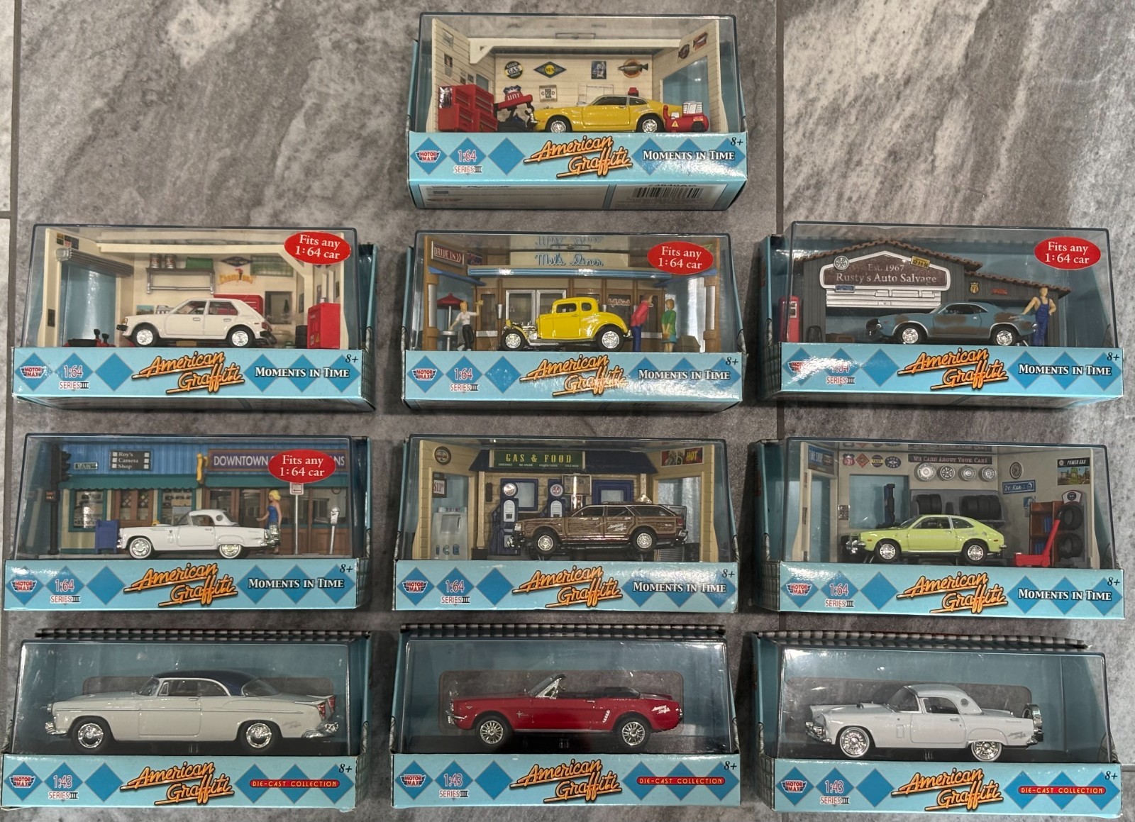 Motor Max American Graffiti Series III Diecast Lot 1:64 Dioramas 1:43 Cars 10 pc