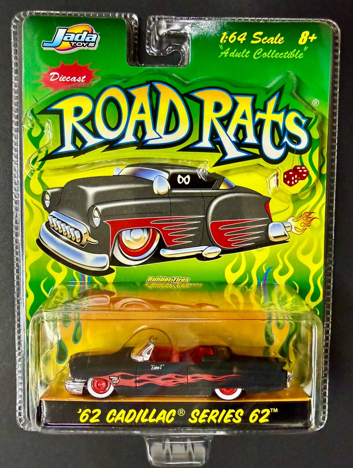 Jada 2003 1:64 Road Rats ’62 Cadillac Series 62 Black w/Flames NIP