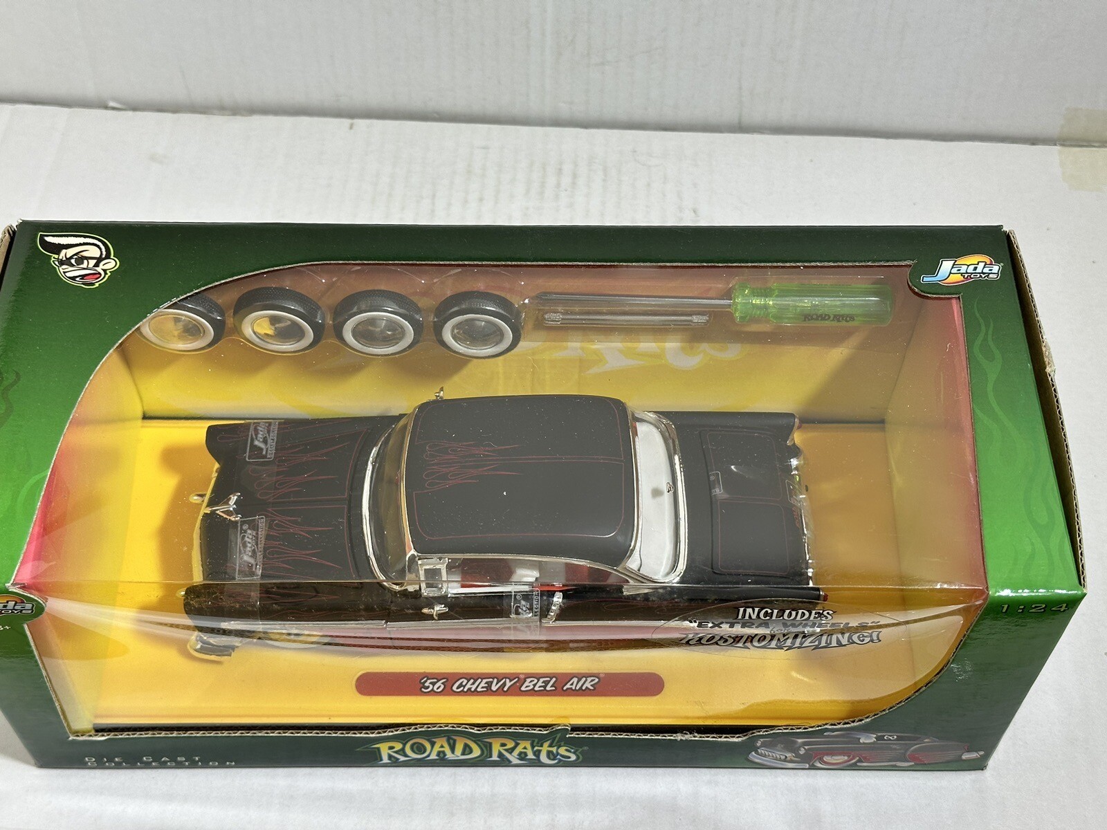 JADA ROAD RATS 1956 CHEVY BEL AIR MATTE BLACK / RED 1:24 DIECAST MODEL #34