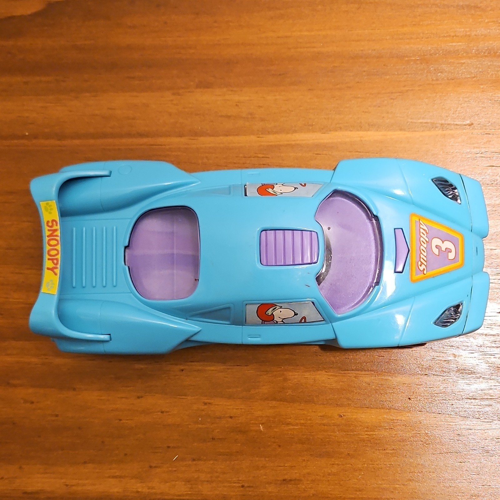 Snoopy Blue & Purple Plastic Toy Race Car Peanuts Collectible by Galerie