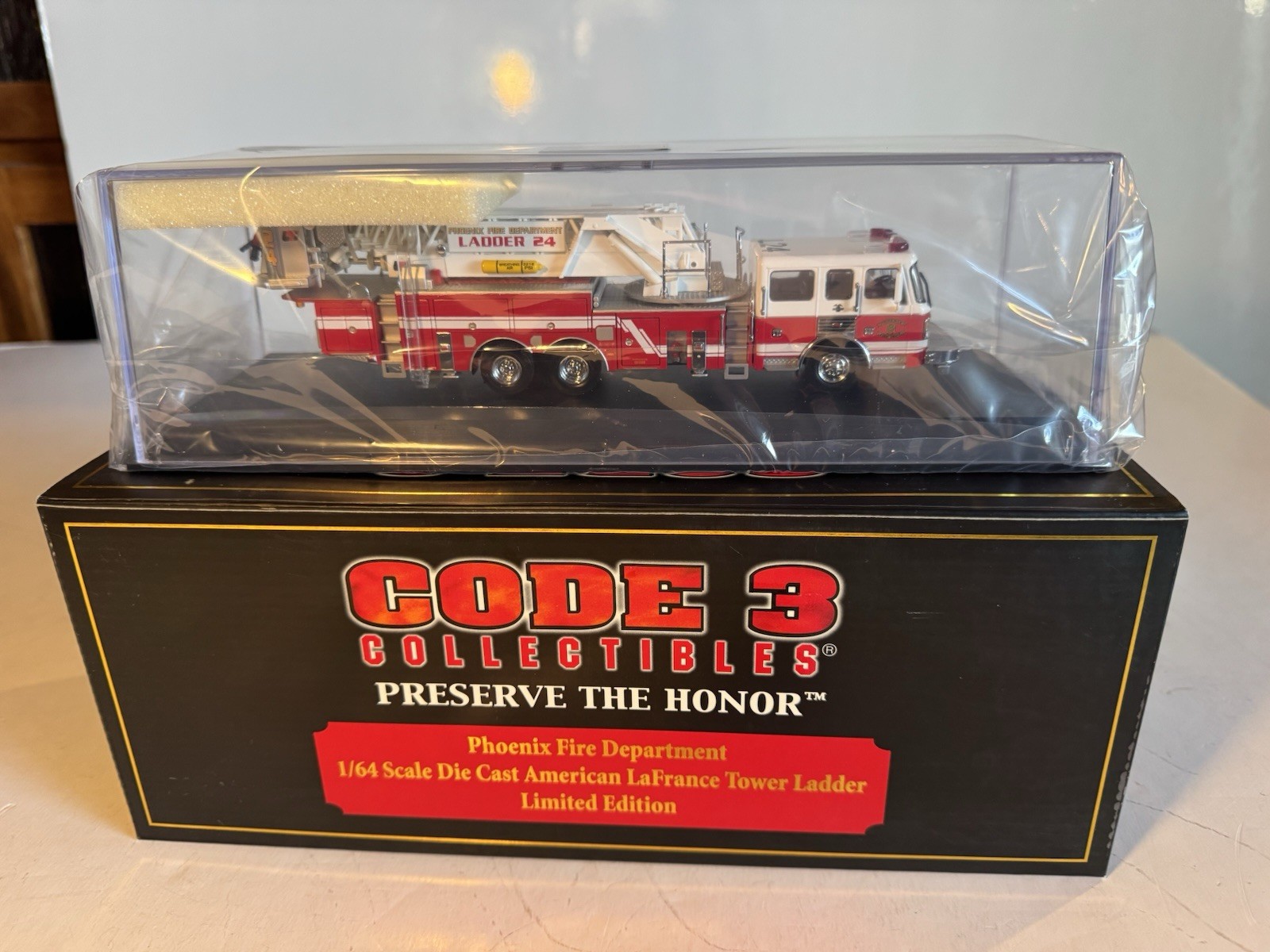 Code 3, 1:64 Die-Cast Phoenix Fire Dept American LaFrance Tower Ladder #12744 MB