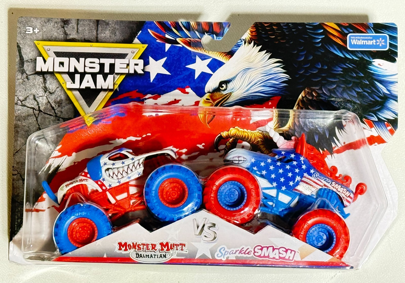 MONSTER JAM STARS AND STRIPES MONSTER MUTT SPARKLE SMASH 2 PACK 🔥FREE SHIP🔥