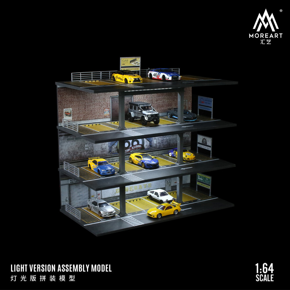 1/64 Diorama Car Garage Model City Street Parking Lot Scene Display Case Toy US